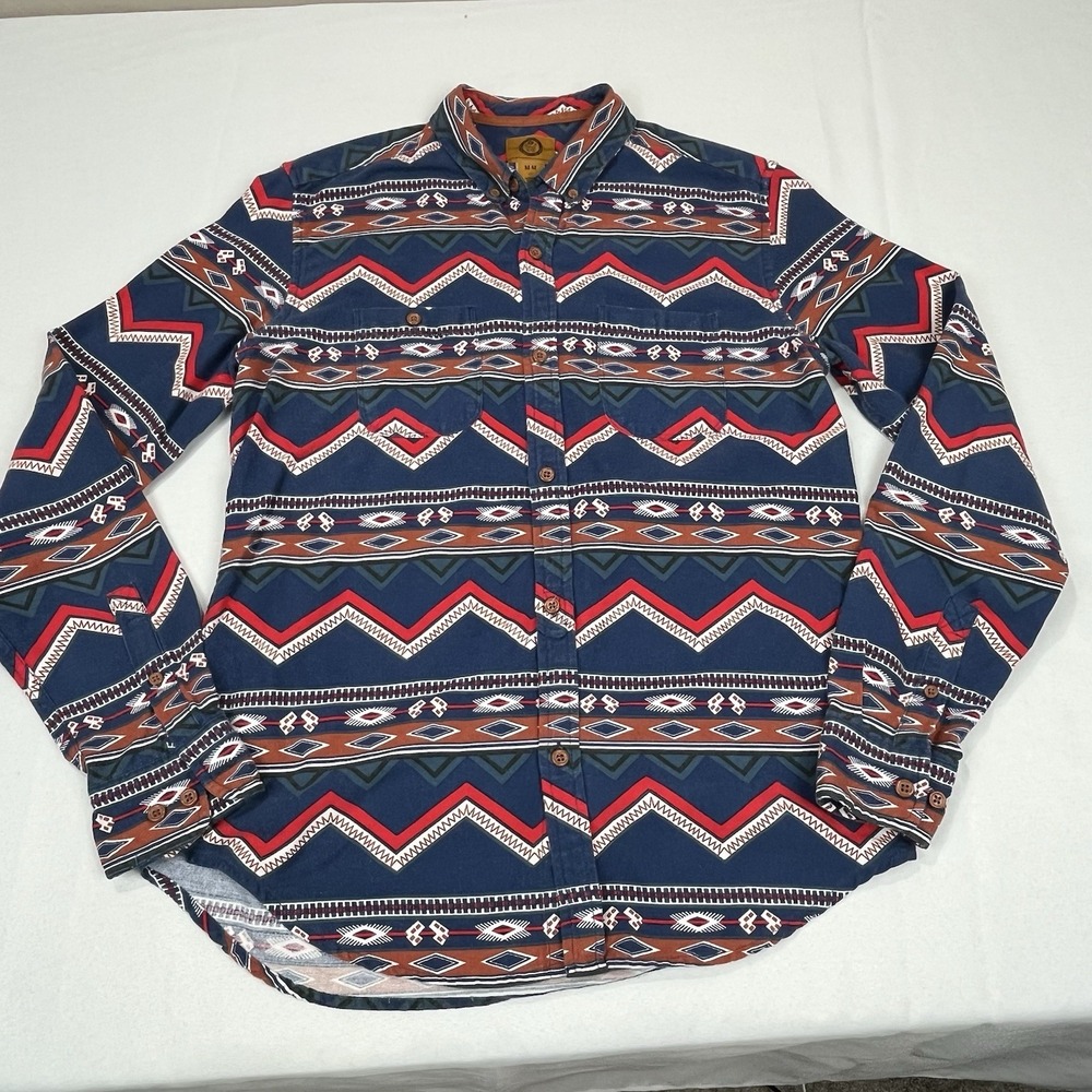 Stapleford Men's M Aztec Navaho Printed Flannel Shirt Red Blue‎ Western